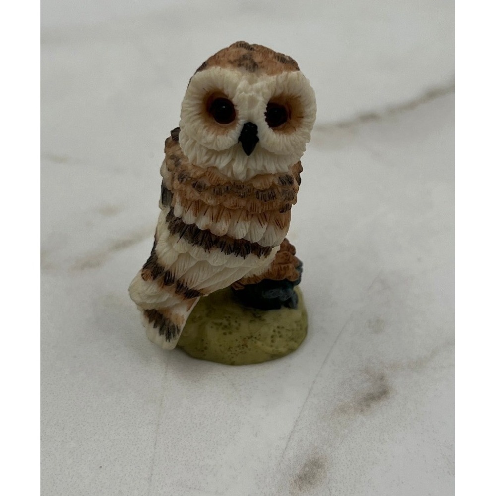 Youngs Miniature Owl Figurine Brown Cream Resin Bird Collectible Sculpture